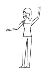 young woman people character gesturing with arms vector illustration sketch design