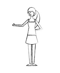 young woman people character gesturing with arms vector illustration sketch design