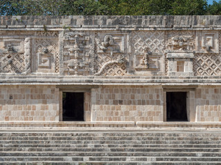 Uxmal archeological site pyramid ruins, tourist destination, indian Aztec Mayan Zapotec