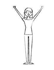 young woman people character gesturing with arms vector illustration sketch design