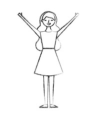 young woman people character gesturing with arms vector illustration sketch design