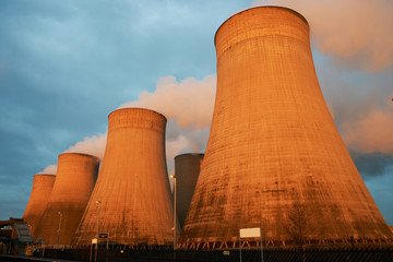 Cooling towers at power plant, Derby, United Kingdom, Europe