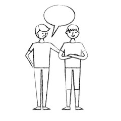 people male character men friends speech bubble vector illustration sketch design