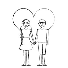 couple of young people in love heart romantic vector illustration sketch design