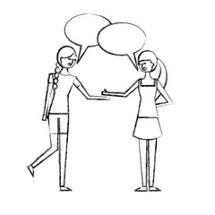people character friends women speech bubble talking vector illustration sketch design