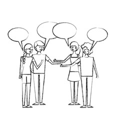 people couples speech bubbles dialog vector illustration sketch design