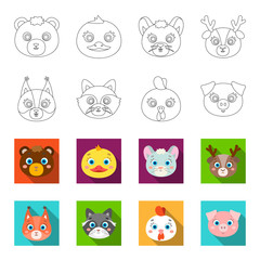 Protein, raccoon, chicken, pig. Animal s muzzle set collection icons in outline,flet style vector symbol stock illustration web. © pandavector
