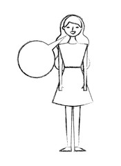 people female character with speech bubble vector illustration sketch design