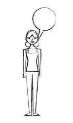 people female character with speech bubble vector illustration sketch design