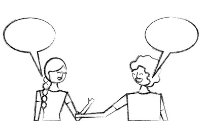couple of young people speech bubbles talking vector illustration sketch design