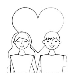 couple of young people in love heart romantic vector illustration sketch design