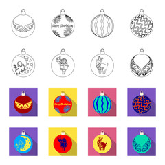 New Year's Toys outline,flet icons in set collection for design.Christmas balls for a treevector symbol stock web illustration. © pandavector
