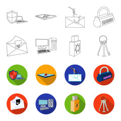 Virus, monitor, display, screen .Hackers and hacking set collection icons in outline,flet style vector symbol stock illustration web. © pandavector