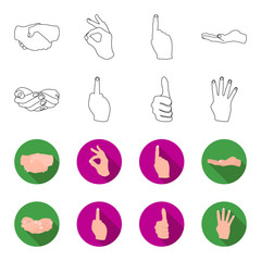 Palms together, big up, nameless. Hand gestures set collection icons in outline,flet style vector symbol stock illustration web. © pandavector