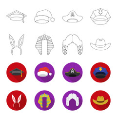Rabbit ears, judge wig, cowboy. Hats set collection icons in outline,flet style vector symbol stock illustration web. © pandavector