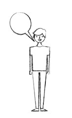 young people male man with speech bubble talk vector illustration sketch design
