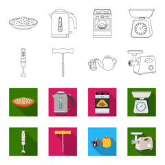 Kitchen equipment outline,flet icons in set collection for design. Kitchen and accessories vector symbol stock web illustration. © pandavector