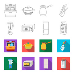 Kitchen equipment outline,flet icons in set collection for design. Kitchen and accessories vector symbol stock web illustration. © pandavector