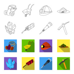 Minerals, explosives, jackhammer, pickaxe.Mining industry set collection icons in outline,flet style vector symbol stock illustration web. © pandavector