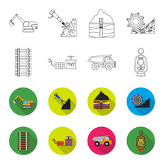 Ryllsy,vzryvchatka, dumper, lantern.Mine set collection icons in outline,flet style vector symbol stock illustration web. © pandavector