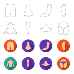 Torso, leg, neck and buttocks. Body parts set collection icons in outline,flet style vector symbol stock illustration web. © pandavector