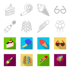 Champagne, fireworks and other accessories at the party.Party and partits set collection icons in outline,flet style vector symbol stock illustration web. © pandavector