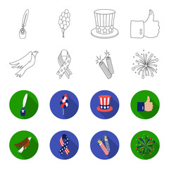 American eagle, ribbon, salute. The patriot's day set collection icons in outline,flet style vector symbol stock illustration web. © pandavector
