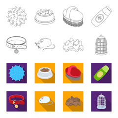 A collar, a forage, a toy, a cage and other products of the zoo store.Pet shop set collection icons in outline,flet style vector symbol stock illustration web. © pandavector