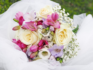 still life with wedding bouquet