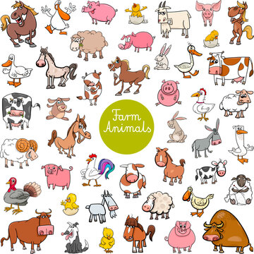 cartoon farm animal characters big set