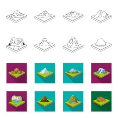 Mountains, rocks and landscape. Relief and mountains set collection icons in outline,flet style isometric vector symbol stock illustration web. © pandavector