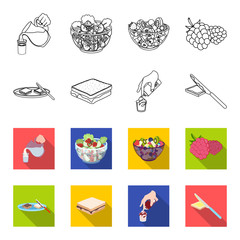 Dessert with cream, a sandwich and other food. Food set collection icons in outline,flet style vector symbol stock illustration web. © pandavector