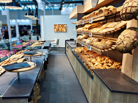 Fresh bread and pastries in bakery