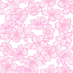 Sakura Pattern. Floral Hand Drawn Background with Blossoming Cherry for Fliers Posters Cards. Vector Illustration