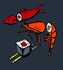 Sushi restaurant icons set