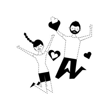 couple of young people in love heart romantic vector illustration monochrome dotted line image