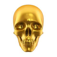 Golden Human Skull Isolated