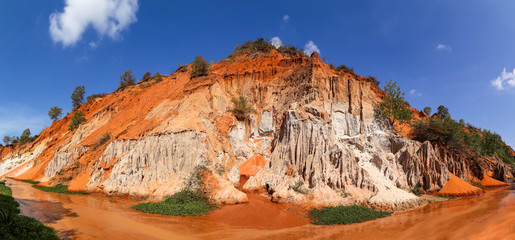 Panoramic view. Red Dune and red sand pattern at Fairy Stream. Mui Ne. Vietnam.