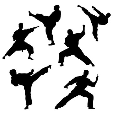 Black silhouette of karate on a white background