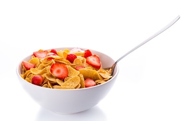 Bowl of Cornflakes and Strawberries