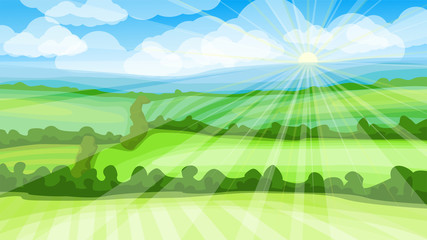 Obraz premium Rural vector landscape with fields