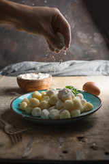 Raw gnocchi, typical Italian made of potato, flour and egg dish.