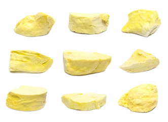Naklejka premium Thai Durian freeze dry on white background, delicious dessert tasty snack