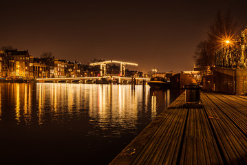 The bridge in Amstel Amsterdam in the night