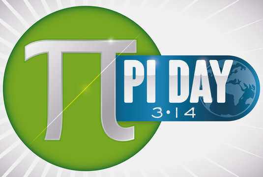 Button with Diameter, Pi Symbol and Ribbon for Pi Day, Vector Illustration