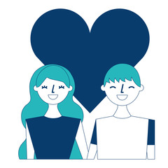 couple of young people in love heart romantic vector illustration green and blue design