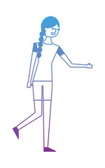 young woman people character gesturing with arms vector illustration degrade color design