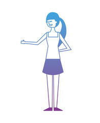 young woman people character gesturing with arms vector illustration degrade color design