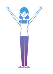 young woman people character gesturing with arms vector illustration degrade color design