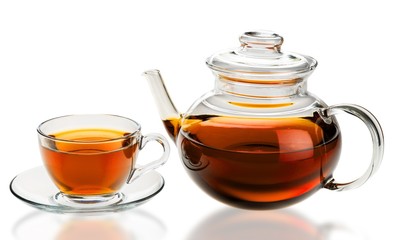 Clear teapot and teacup